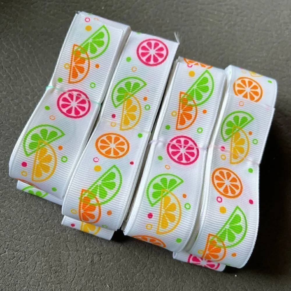 Grosgrain printed ribbon 7/8” 5 yards citrus neon fruit summer lemon lime orange